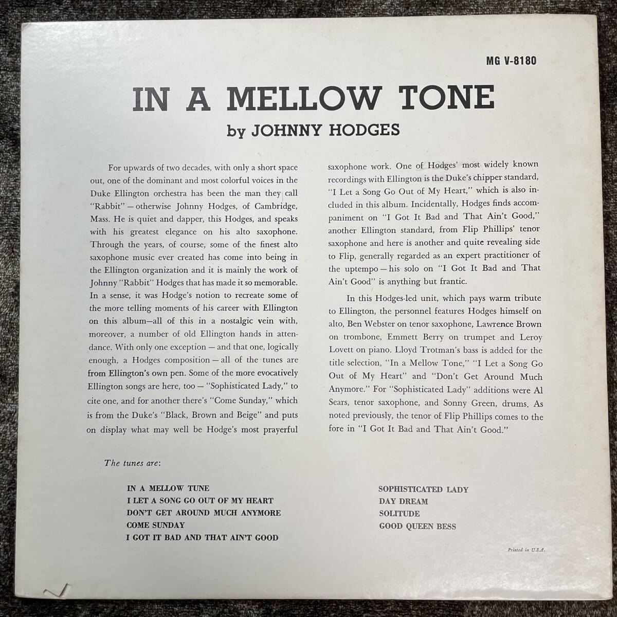 JOHNNY HODGES IN A MELLOW TONE / ジョニー・ホッジス イン・ア・メロウ・トーン U.S.盤の画像6