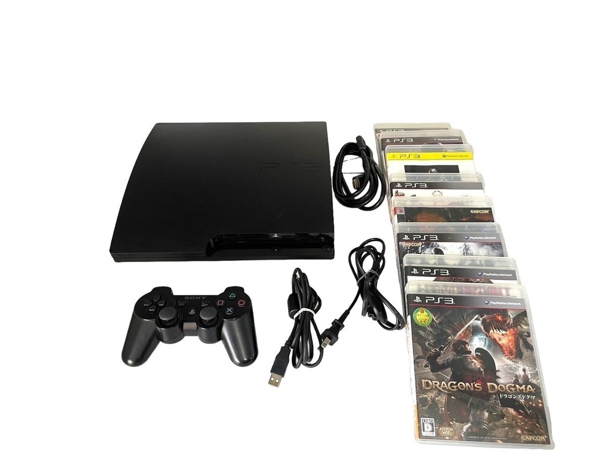 ■【中古】SONY Play Station3 160GB CECH-3000A ブラック ソフト8本付 ソニー プレイステーション3 コントローラー付 ケーブル 本体の画像1