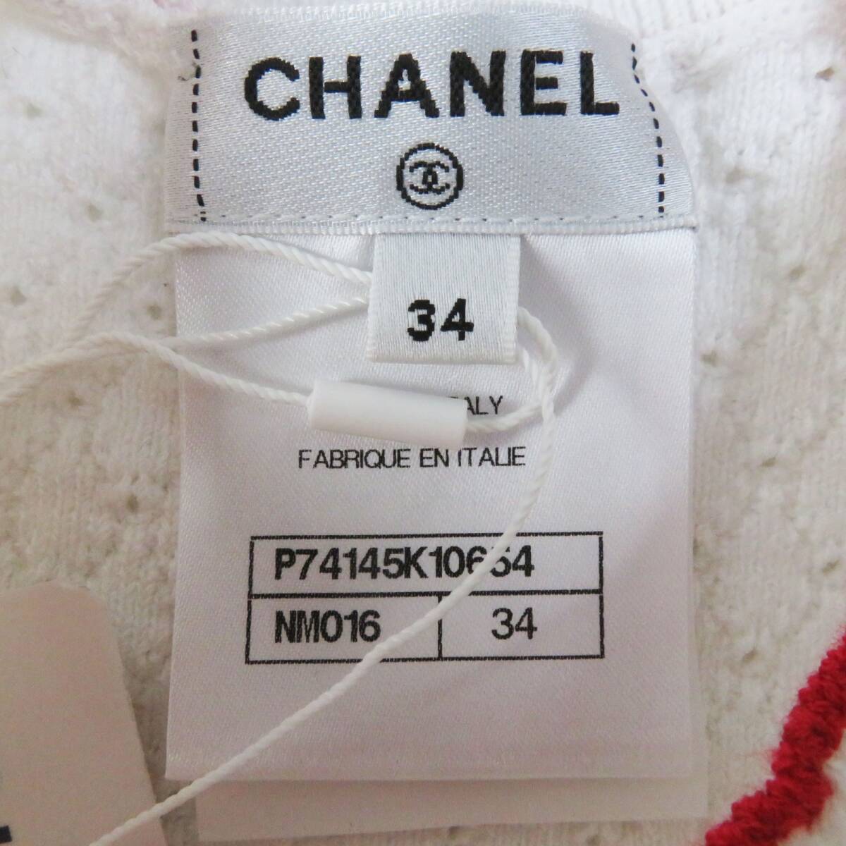 未使用品◎CHANEL シャネル 23Ｃ Ｐ74145 ココシャネル NO.5 装飾 ノースリーブニット ホワイト レッド 34 イタリア製 正規品 レディースの画像6