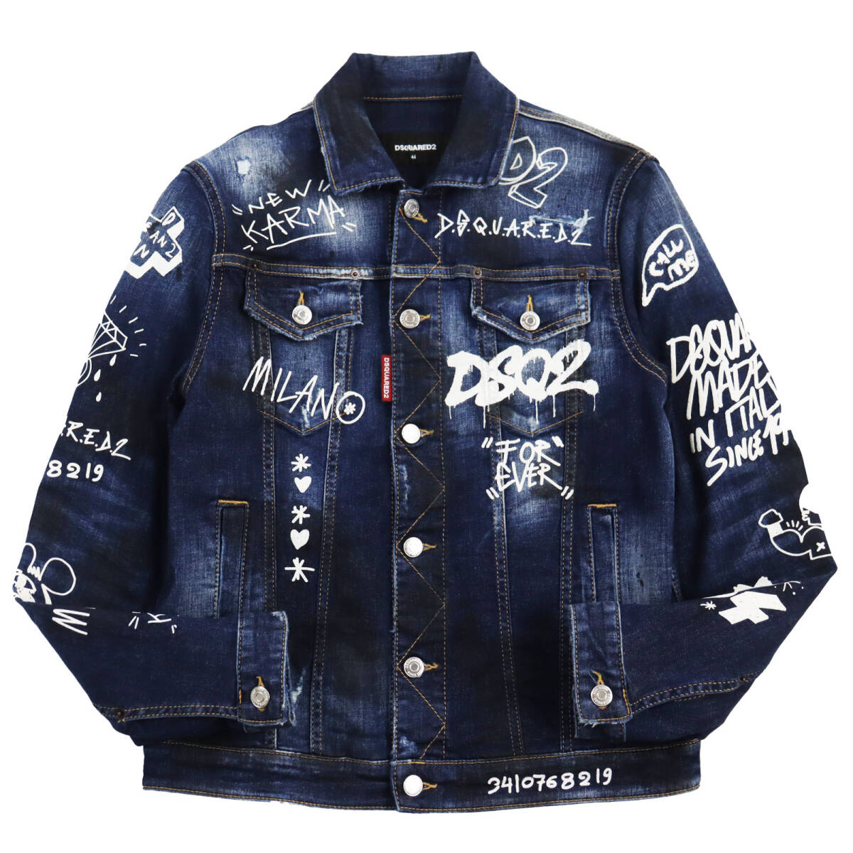 未使用品●DSQUARED2 ディースクエアード 2022年製 S74AM1249 Dan Jean Jacket ペイント加工 デニムジャケット 44 伊製 正規品 メンズの画像1