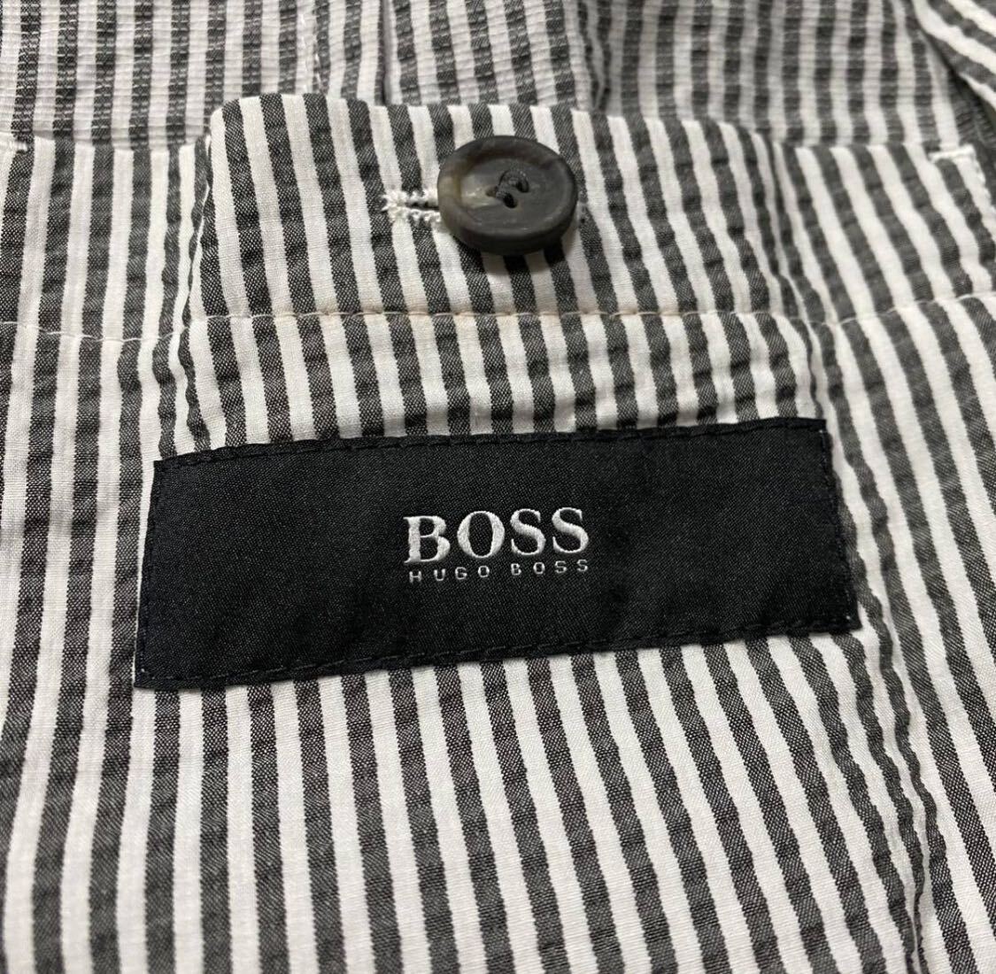 ★ 【新品同様/使用感少】 HUGO BOSS ヒューゴボス テーラードジャケット シアサッカー 2B ストライプ ブレザー M シングル メンズ ★_画像6