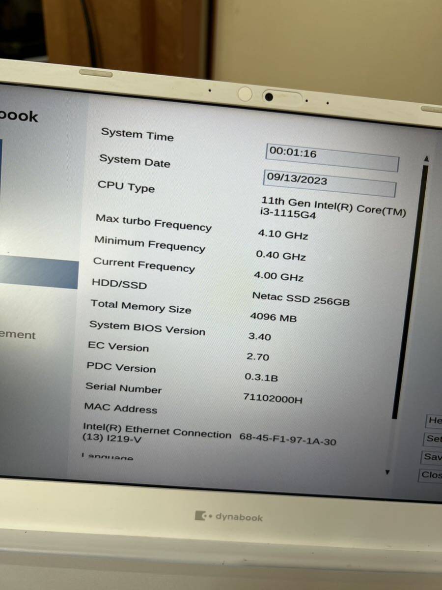 toshiba Dynabook P1-M6SP-BW Core i3-1115G4 WIN 11 SSD 256gb ジャンクの画像3