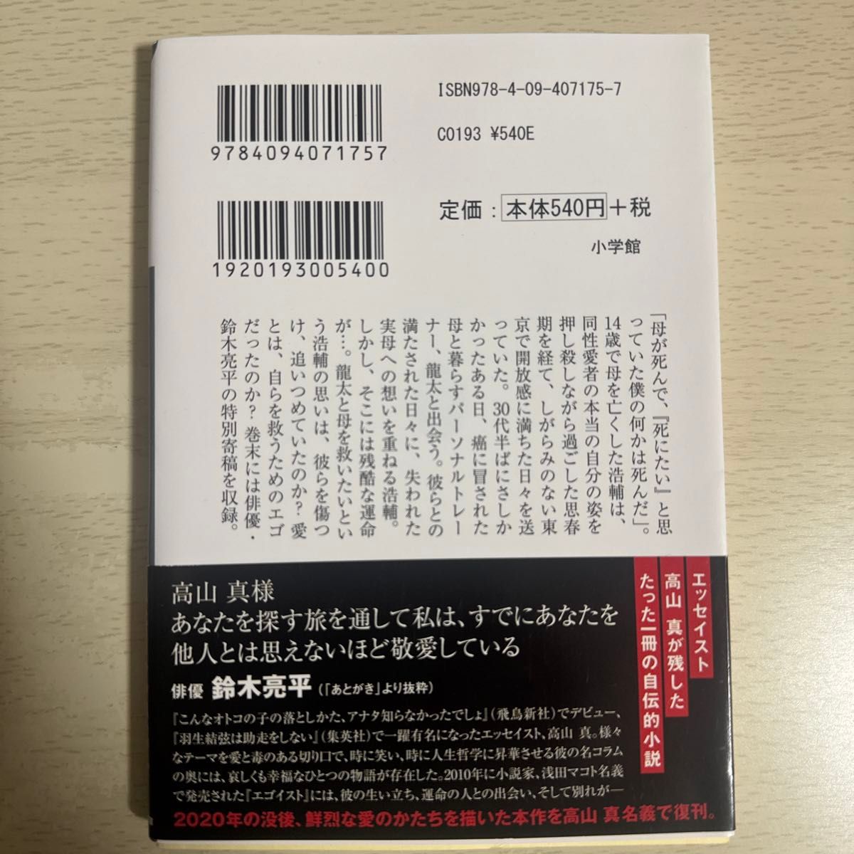 エゴイスト （小学館文庫　た４２－１） 高山真／著 （978-4-09-407175-7）