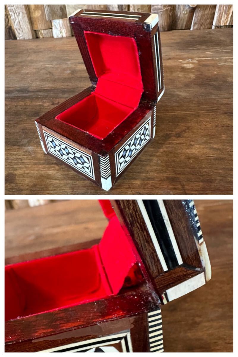 エジプト製螺鈿ジュエリーボックス W6.5×H4.5×D6.5cm 長方形・Mother of Pearl Jewelry Box 木製 宝石箱 小物入れ 螺鈿細工 貝 指輪入れ_画像7