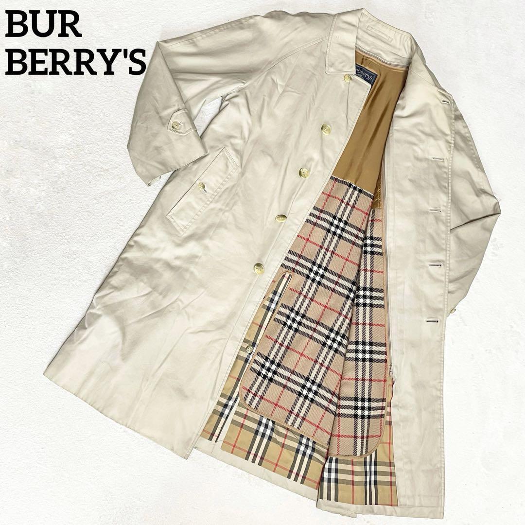 R-953 1円〜 美品 BURBERRY'S バーバリーズ ステンカラーコート バルマカーン ノバチェック Lサイズ ベージュ コットン ライナー付き_画像1