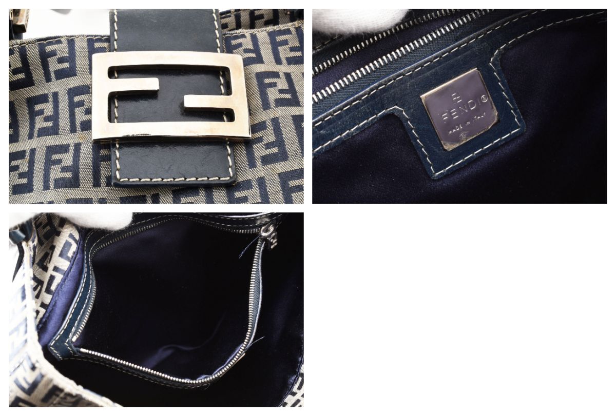 1円 FENDI フェンディ ズッキーノ キャンバス レザー バケット トートバッグ 肩掛け ショルダーバッグ ロゴ金具 2321-26726-018 24-1291