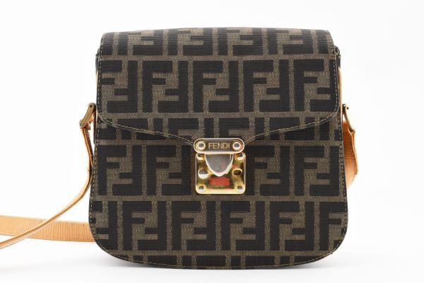 1円 FENDI　ヴィンテージ　フェンディ　ズッカ　キャンバス　レザー　ショルダーバッグ　斜めかけ　ボックス　24-974_画像2