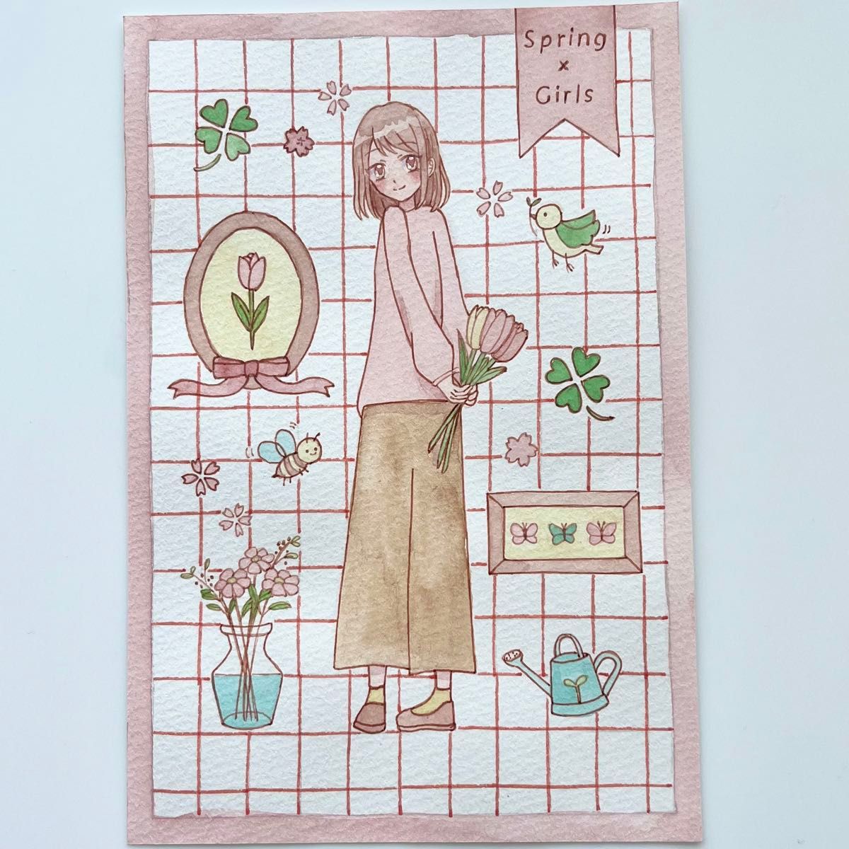 オリジナル 手描き イラスト ポストカード 「春のお花」