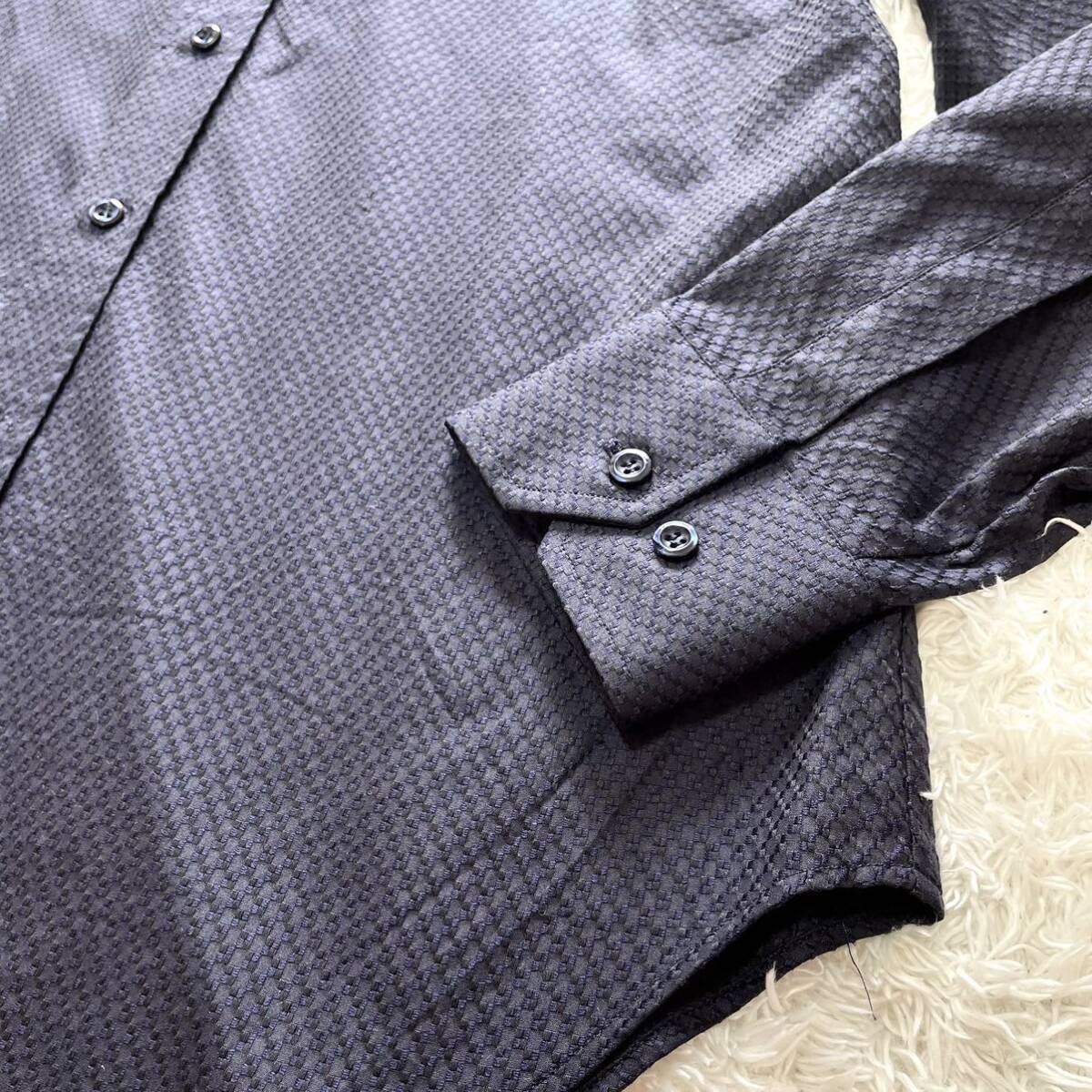  превосходный товар /XL соответствует * Emporio Armani [ изысканный модный ] рубашка с длинным рукавом хлопок EMPORIO ARMANI общий рисунок . какой . рисунок сорочка темно-синий мужской 