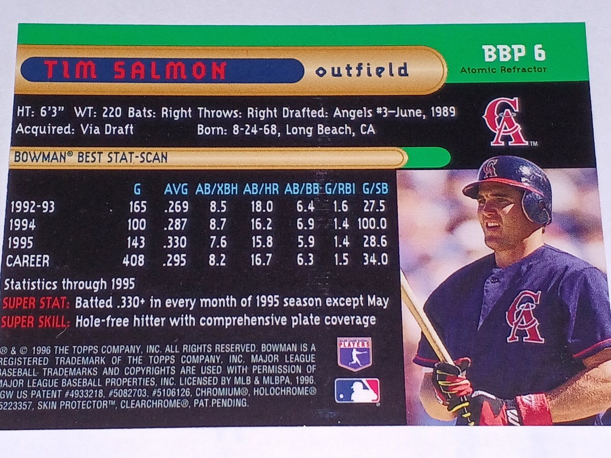 1996 Bowman's Best Promos BBP6 Tim Salmon Atmic Refractor  ティム・サーモン エンゼルス アトミックリフラクターの画像2