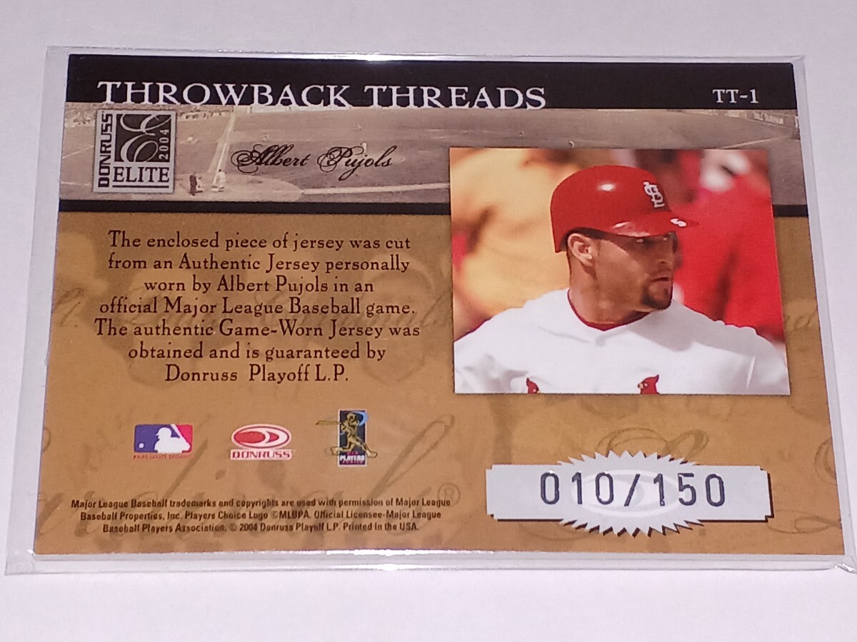 2004 Donruss Elite Throwback Threads Albert Pujols Game-Worn Jersey /150 アルバート・プホルス ジャージーカード カージナルスの画像2