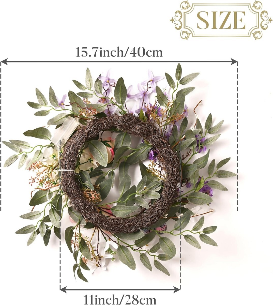  new goods *2024 year spring summer series diameter 40cm LED light 10 piece attaching artificial flower lease purple lavender pin Crows blue butterfly for entranceway entranceway decoration flower lease 