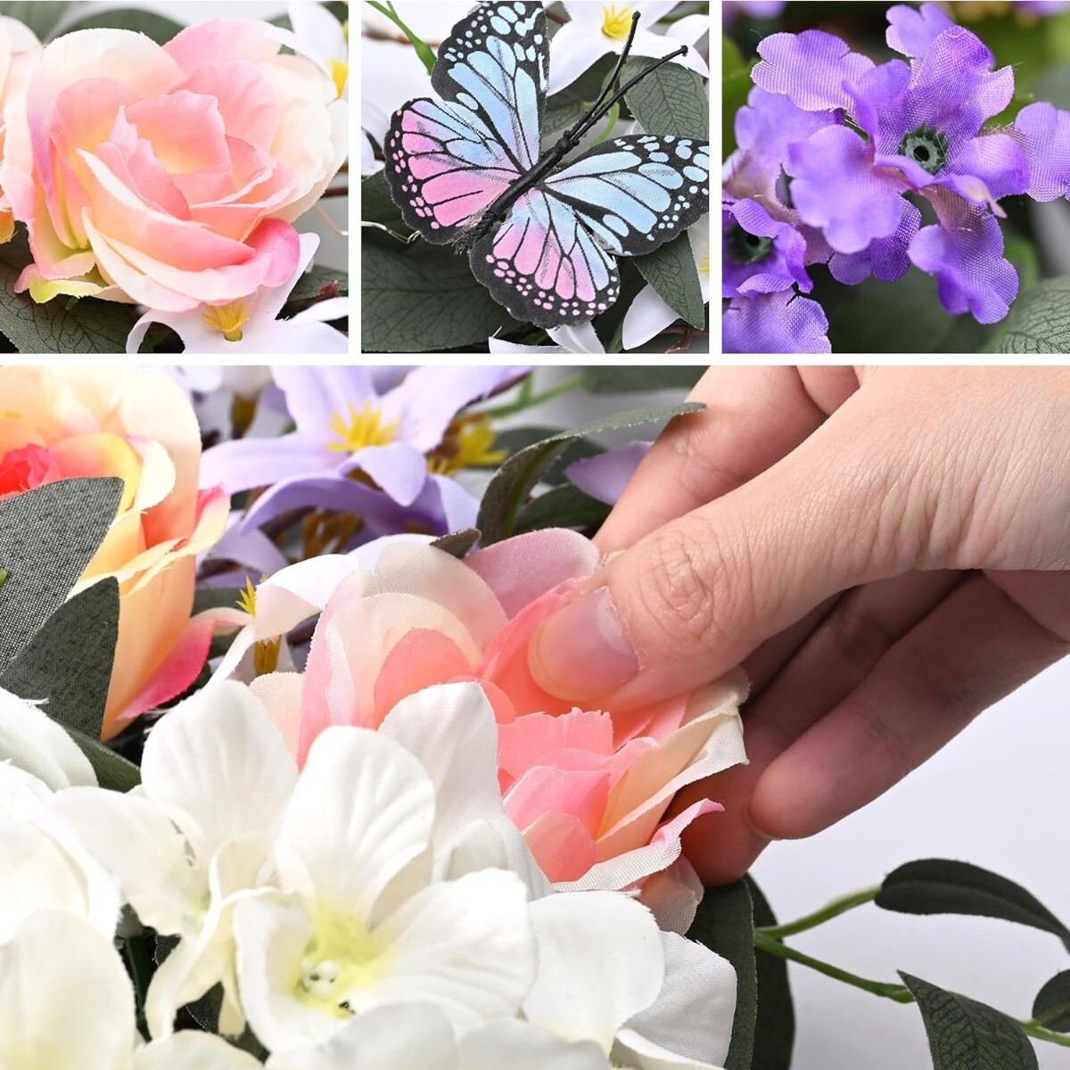  new goods *2024 year spring summer series diameter 40cm LED light 10 piece attaching artificial flower lease purple lavender pin Crows blue butterfly for entranceway entranceway decoration flower lease 