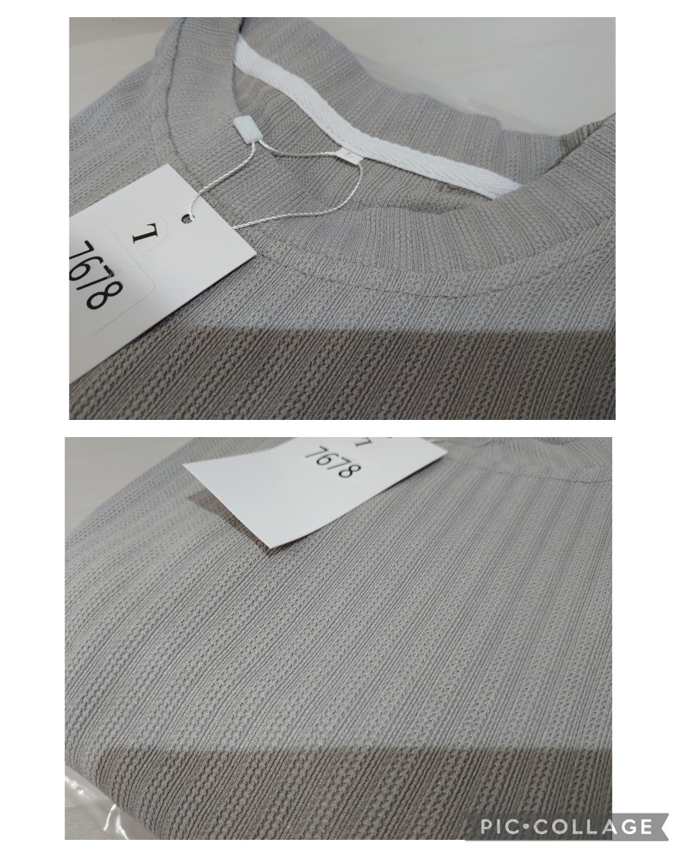 定価3,180円 Lサイズ ライトグレー☆七分袖 ビッグシルエット Tシャツ メンズ 夏服 涼しい 無地 ゆったり ビックシルエット トップス 灰色の画像10