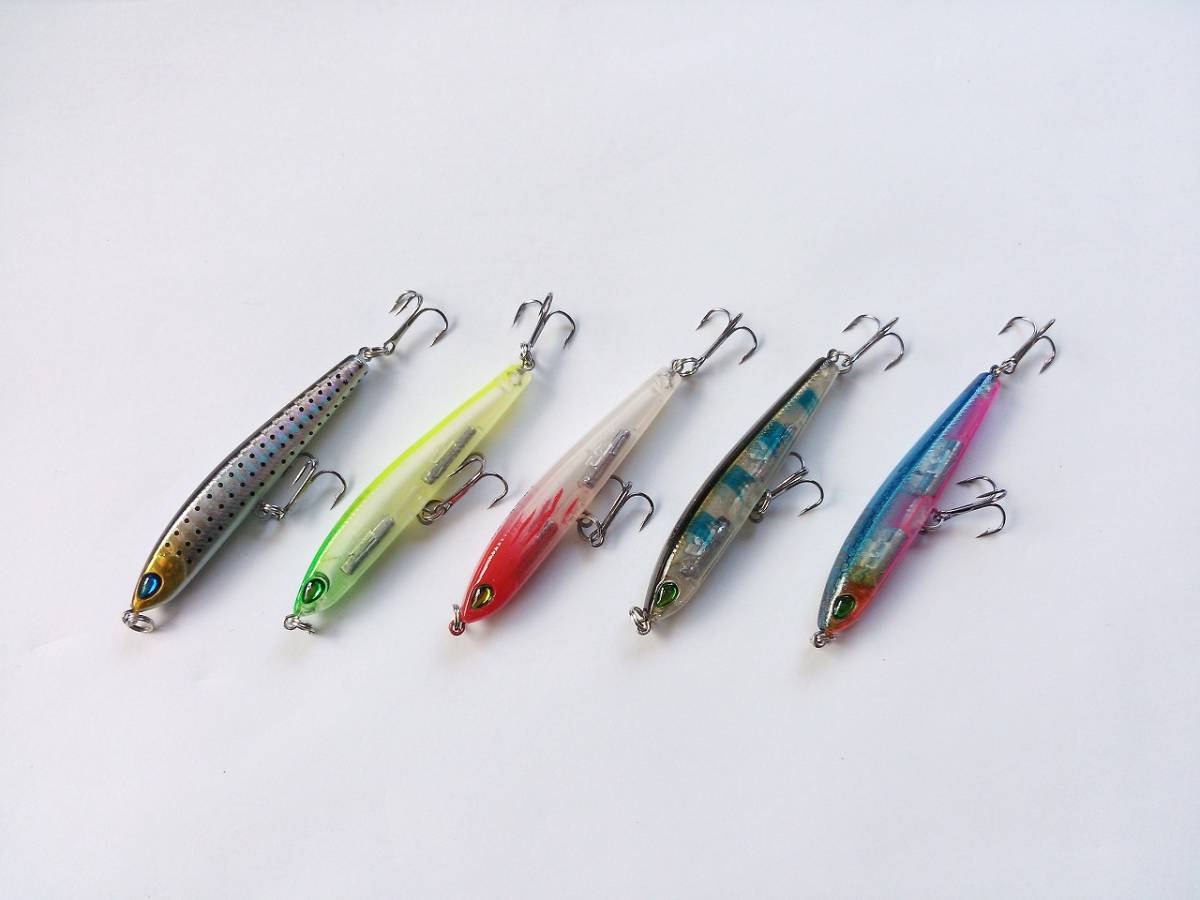 シンキングペンシル 細身 9g 7cm 5色 セット シンペン ペンシル ベイト シーバス 青物 根魚 フラットフィッシュ TypeAの画像1