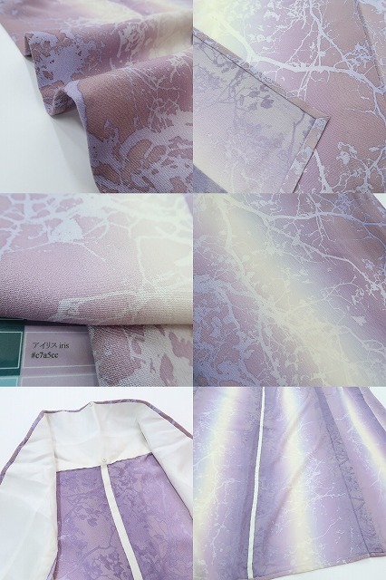 【ゆめsaku】単衣 正絹 着物“雷鳴が響くかのようなアイリス色の花景☆”小紋 H-31