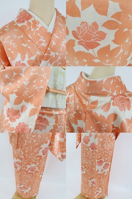 【ゆめsaku】美品 単衣 正絹 着物 トールサイズ“おちゃめな薔薇に鮫の隠し味♪”小紋 H-32の画像3