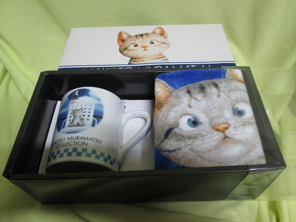 MAKOTO　COLLECTION　ウォッシュタオル・マグカップ　猫　ムラマツマコト_画像1