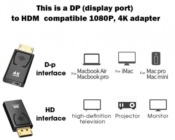 84_DP(ディスプレイポート）→HDMI変換アダプタ 4K@30HZ 3D 金メッキ　⑤_画像3