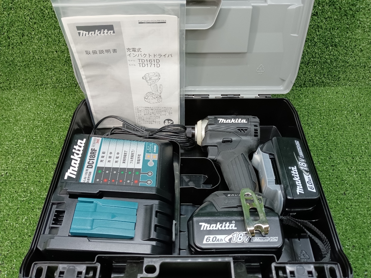 中古 美品 makita マキタ 18V 充電式インパクトドライバ 6.0Ah バッテリ2個 充電器 付 TD171DRGXB (黒)の画像10
