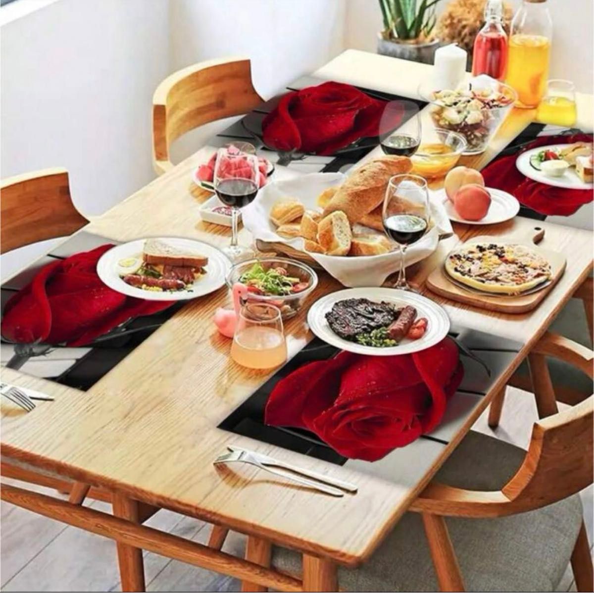 ランチョンマット テーブル マット 母の日 パーティー 記念日 テーブル用品 キッチン用品 バラ レッド 4枚set 32×42
