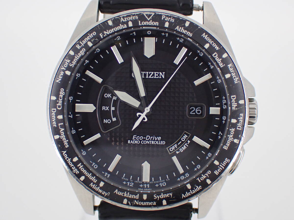CITIZEN シチズン H145-S073553 Eco-Drive エコドライブ 腕時計 黒文字盤 メンズ 電波 ソーラー 稼働品の画像1