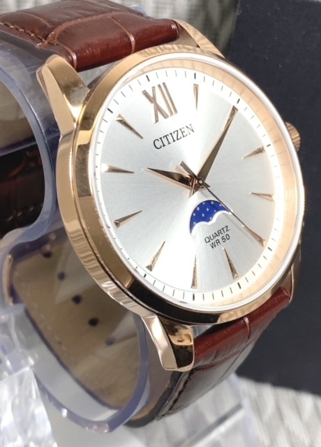 新品 シチズン CITIZEN 正規品 腕時計 アナログ クォーツ サン＆ムーン レザーベルト ブラウン ピンク ゴールド ホワイト AK5003-05Aの画像3