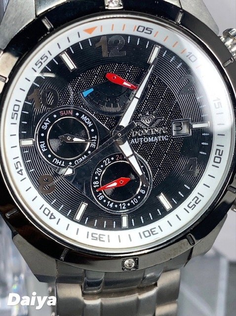 新品 正規品 ドミニク DOMINIC 自動巻き 手巻き時計 腕時計 オートマティック カレンダー 防水 ステンレス ブラック シルバー プレゼント_画像1