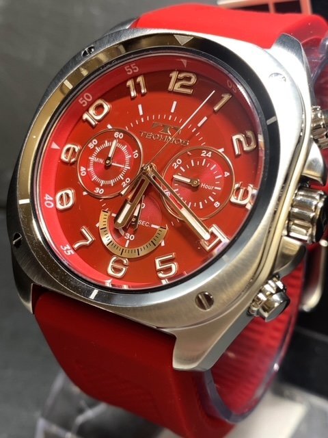 新品 テクノス TECHNOS 正規品 腕時計 アナログ腕時計 多機能腕時計 クロノグラフ クオーツ ラバーベルト 10気圧防水 レッド 赤 プレゼントの画像2