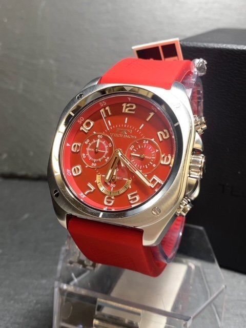  новый товар Tecnos TECHNOS стандартный товар наручные часы аналог наручные часы многофункциональный наручные часы хронограф кварц резиновая лента 10 атмосферное давление водонепроницаемый красный красный подарок 