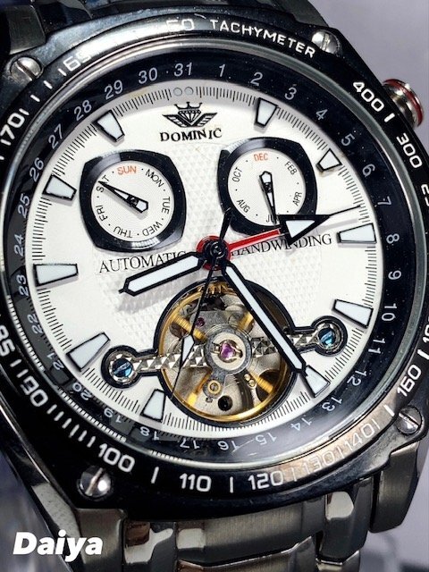新品 正規品 ドミニク DOMINIC 自動巻き 手巻き 腕時計 オートマティック カレンダー 5気圧防水 ステンレス ブラック ホワイト プレゼントの画像1