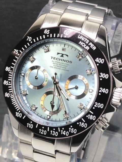 新品 TECHNOS テクノス 正規品 腕時計 シルバー アイスブルー ブラウン クロノグラフ オールステンレス アナログ腕時計 多機能腕時計 防水の画像3