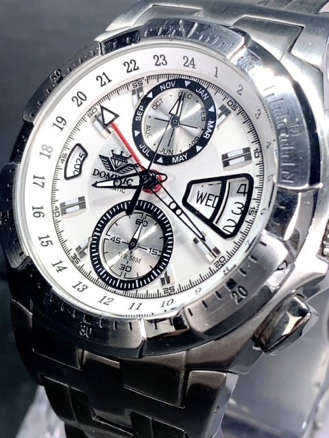 新品 正規品 ドミニク DOMINIC 自動巻き 腕時計 オートマティック カレンダー 防水 ステンレス シルバー ホワイト ビジネス プレゼントの画像3