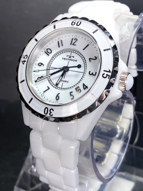 新品 テクノス TECHNOS 正規品 腕時計 アナログ腕時計 クオーツ セラミック 防水 カレンダー シンプル ビジネス ホワイト 白 プレゼント_画像4