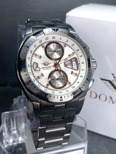 新品 正規品 ドミニク DOMINIC 自動巻 腕時計 オートマティック カレンダー 防水 ステンレス ホワイト ピンクゴールド ビジネス プレゼントの画像2