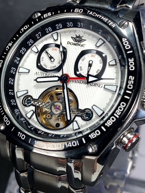 新品 正規品 ドミニク DOMINIC 自動巻き 手巻き 腕時計 オートマティック カレンダー 5気圧防水 ステンレス ブラック ホワイト プレゼントの画像3