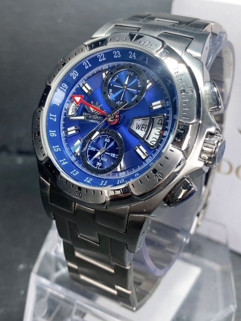 新品 正規品 ドミニク DOMINIC 自動巻き 腕時計 オートマティック カレンダー 5気圧防水 ステンレス シルバー ブルー ビジネス プレゼントの画像4