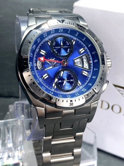 新品 正規品 ドミニク DOMINIC 自動巻き 腕時計 オートマティック カレンダー 5気圧防水 ステンレス シルバー ブルー ビジネス プレゼントの画像2
