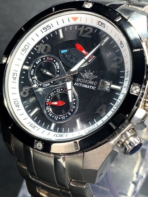 新品 正規品 ドミニク DOMINIC 自動巻き 手巻き時計 腕時計 オートマティック カレンダー 防水 ステンレス ブラック シルバー プレゼントの画像3