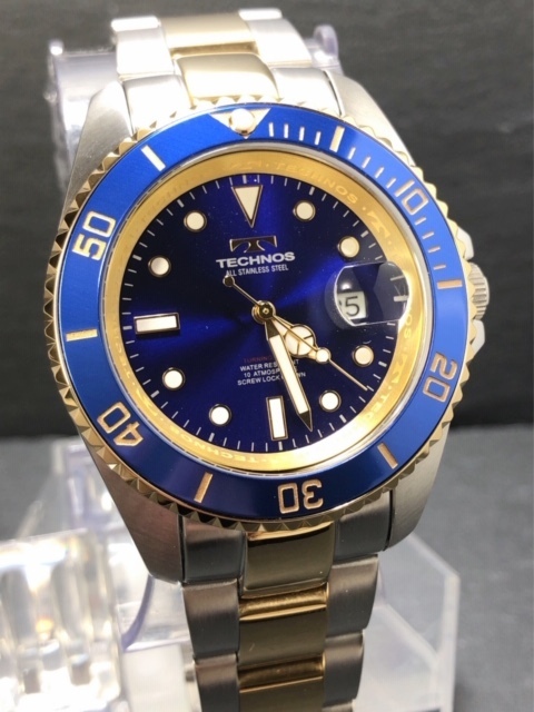 新品 TECHNOS テクノス 正規品 腕時計 シルバー ブルー ゴールド クロノグラフ オールステンレス アナログ腕時計 多機能腕時計 防水 メンズの画像4