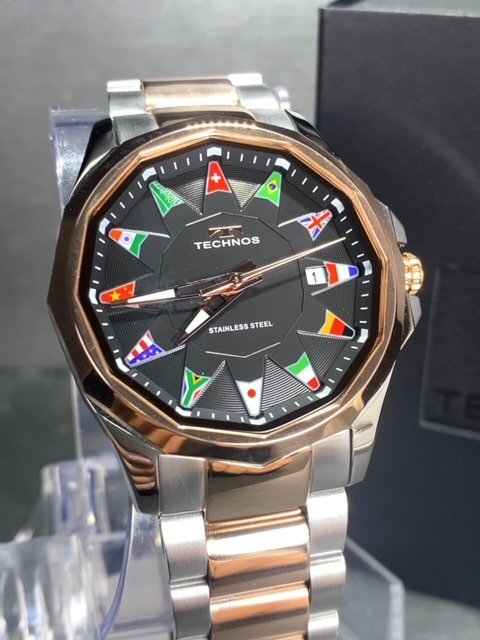 新品 テクノス TECHNOS 正規品 腕時計 アナログ腕時計 クオーツ ステンレス 3気圧防水 カレンダー ピンクゴールド ブラック プレゼント