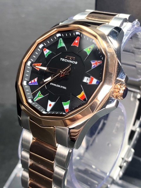 新品 テクノス TECHNOS 正規品 腕時計 アナログ腕時計 クオーツ ステンレス 3気圧防水 カレンダー ピンクゴールド ブラック プレゼント_画像4