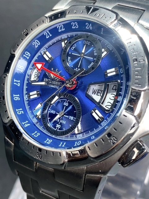 新品 正規品 ドミニク DOMINIC 自動巻き 腕時計 オートマティック カレンダー 5気圧防水 ステンレス シルバー ブルー ビジネス プレゼント_画像3