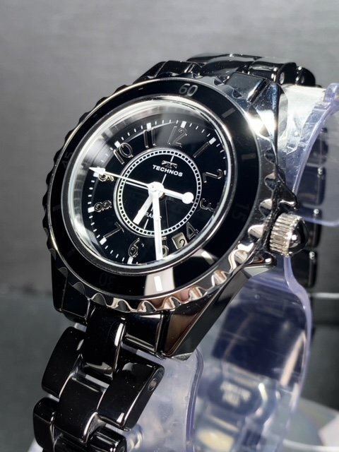 新品 テクノス TECHNOS 正規品 腕時計 アナログ腕時計 クオーツ セラミック 3気圧防水 カレンダー 3針 ビジネス ブラック 黒 プレゼント_画像4