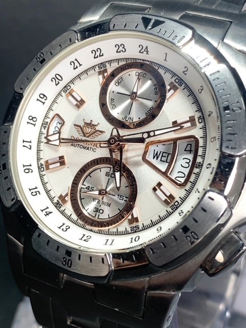 新品 正規品 ドミニク DOMINIC 自動巻 腕時計 オートマティック カレンダー 防水 ステンレス ホワイト ピンクゴールド ビジネス プレゼントの画像3