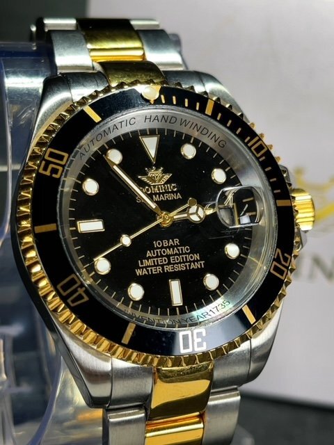  новый товар стандартный товар do Mini kDOMINICsi- Marina самозаводящиеся часы наручные часы автоматический календарь нержавеющая сталь Gold Limited Edition 