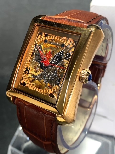  новый товар стандартный товар do Mini kDOMINIC самозаводящиеся часы наручные часы автоматический квадратное каркас кожаный ремень Brown Gold мужской подарок 