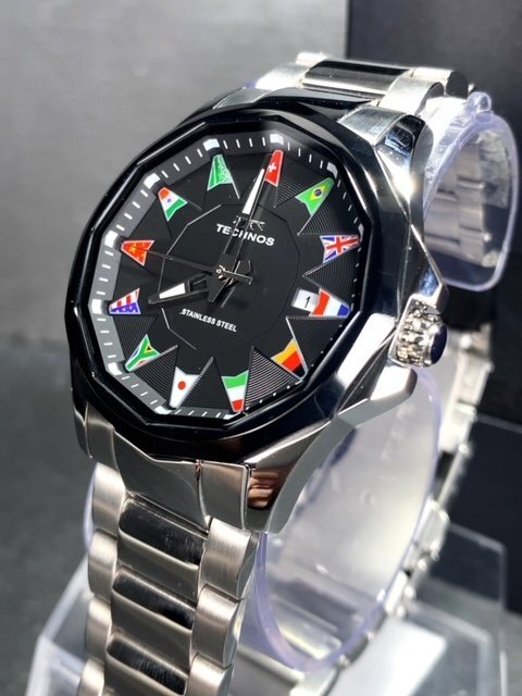  новый товар Tecnos TECHNOS стандартный товар наручные часы аналог наручные часы кварц нержавеющая сталь 3 атмосферное давление водонепроницаемый календарь бизнес черный серебряный подарок 