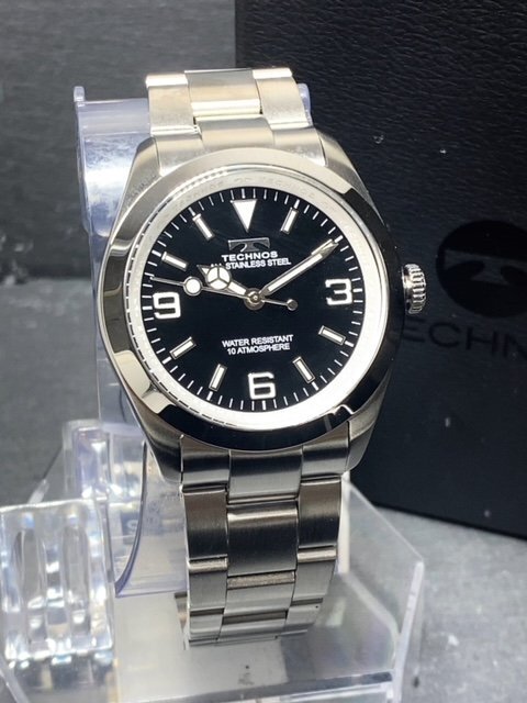 新品 TECHNOS テクノス 腕時計 正規品 アナログ腕時計 クオーツ ステンレス 10気圧防水 ビジネス シンプル ブラック メンズ プレゼントの画像3