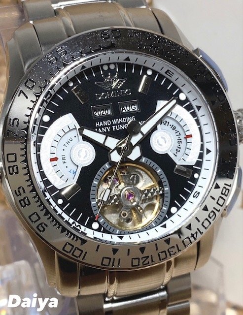 限定モデル 秘密のからくりギミック搭載 新品 DOMINIC ドミニク 正規品 手巻き腕時計 ステンレスベルト アンティーク腕時計 ブラックの画像1